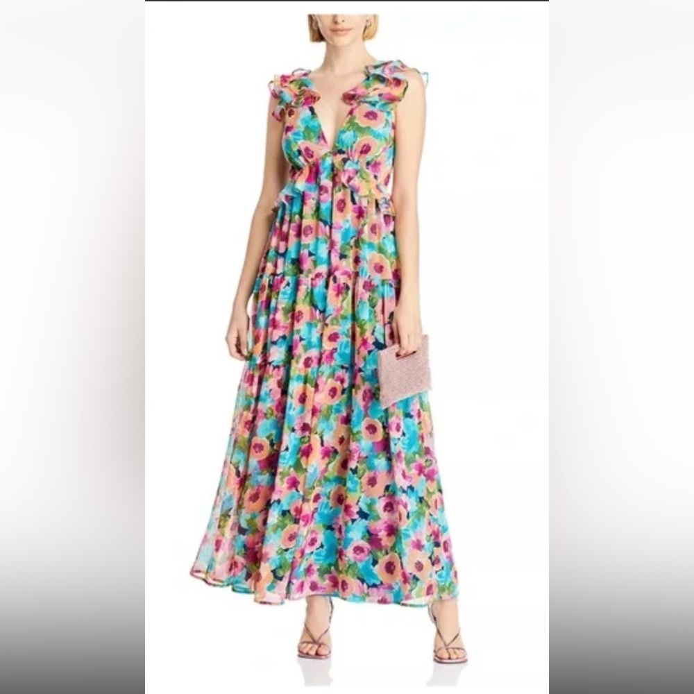 Aqua Vibrant Floral Maxi Dress